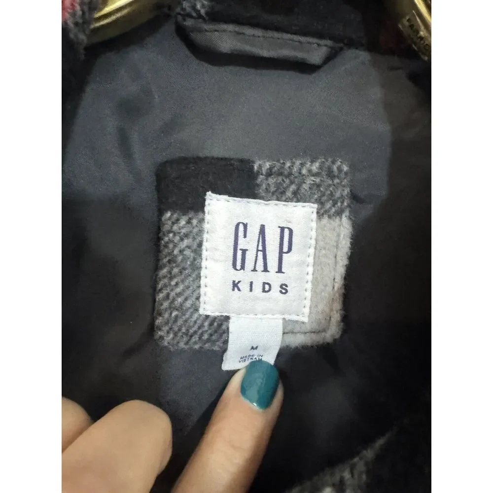 Gap Kids Boys Flannel Black & Red Size Medium Button Down Shacket Heavy‎